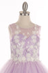 Little Girls Lilac 3D Floral Applique Lace Sequin Flower Girl Dress 2-6
